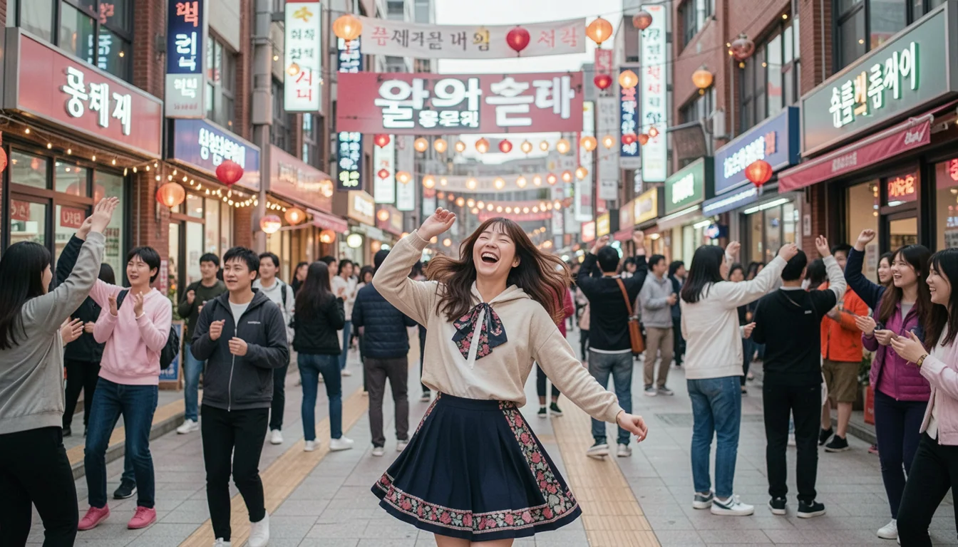 보험료 할인 받는 여성이 춤을 추며 기뻐한다.