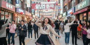 보험료 할인 받는 여성이 춤을 추며 기뻐한다.