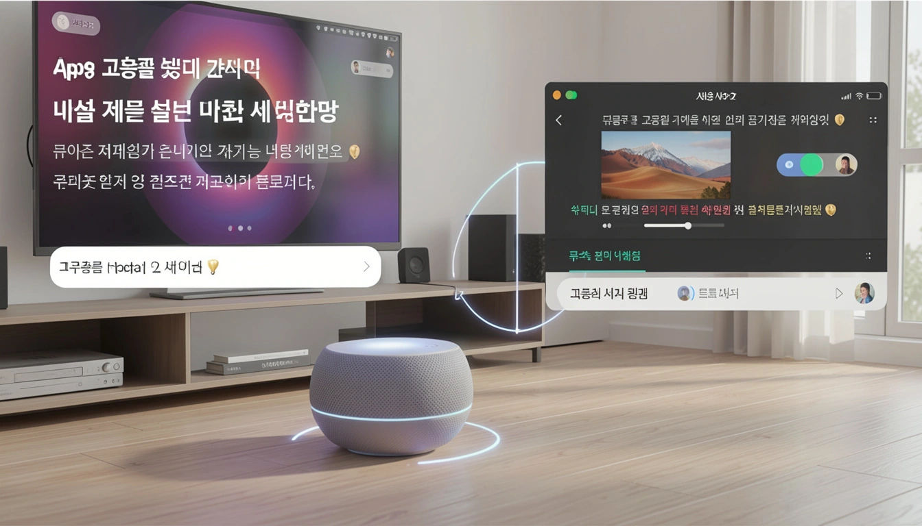 애플 뮤직 고음질 홈팟 2세대 거실에서 TV 연결되어 있는 가상시스템이다