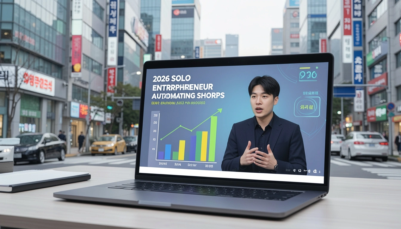 2026 AI 숏폼 자동화 중인 1인 창업자, 노트북에 말하는 가상 인간과 월 수익 그래프