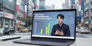 2026 AI 숏폼 자동화 중인 1인 창업자, 노트북에 말하는 가상 인간과 월 수익 그래프