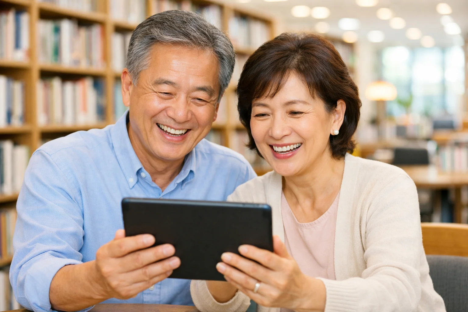 AI 도구 중장년층 배움 중인 중년 부부가 아이패드로 챗지피와 대화 중이다