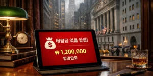 배당 성장주 매수 타이밍 확인하는 고급스러운 서재 책상 위에 놓인 태블릿 화면에 빨간색 배당금 입금 알림이다