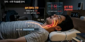 수면 무호흡증 증상 40대 직장인 남성이 집 안에서 검사 중이다