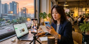 블로그 부업 스마트폰으로 쇼츠 촬영과 노트북 블로그 편집을 동시에 고민하는 30대 직장인이다