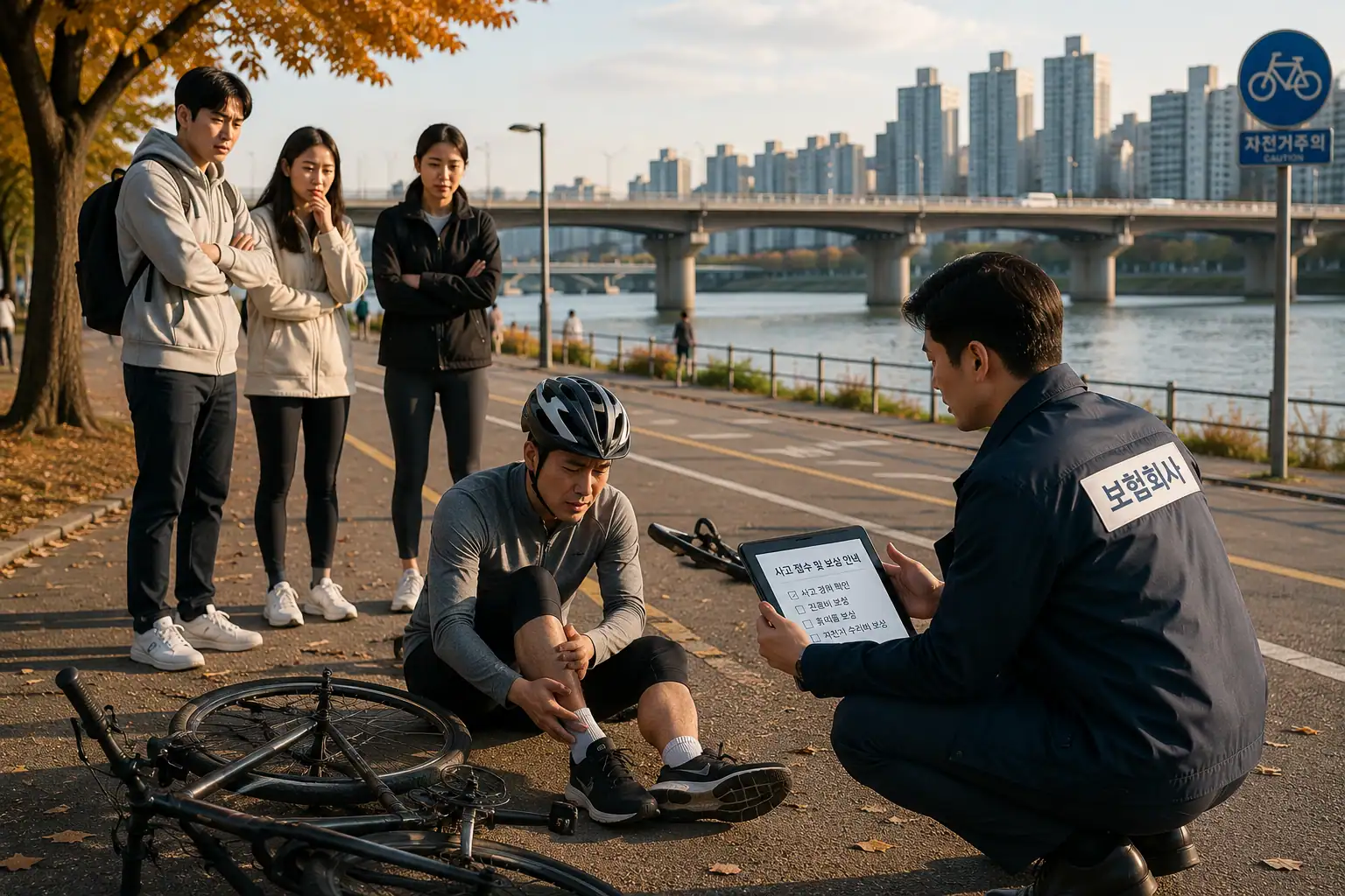 자전거 전용 보험 한강 자전거 사고 보상 장면이다