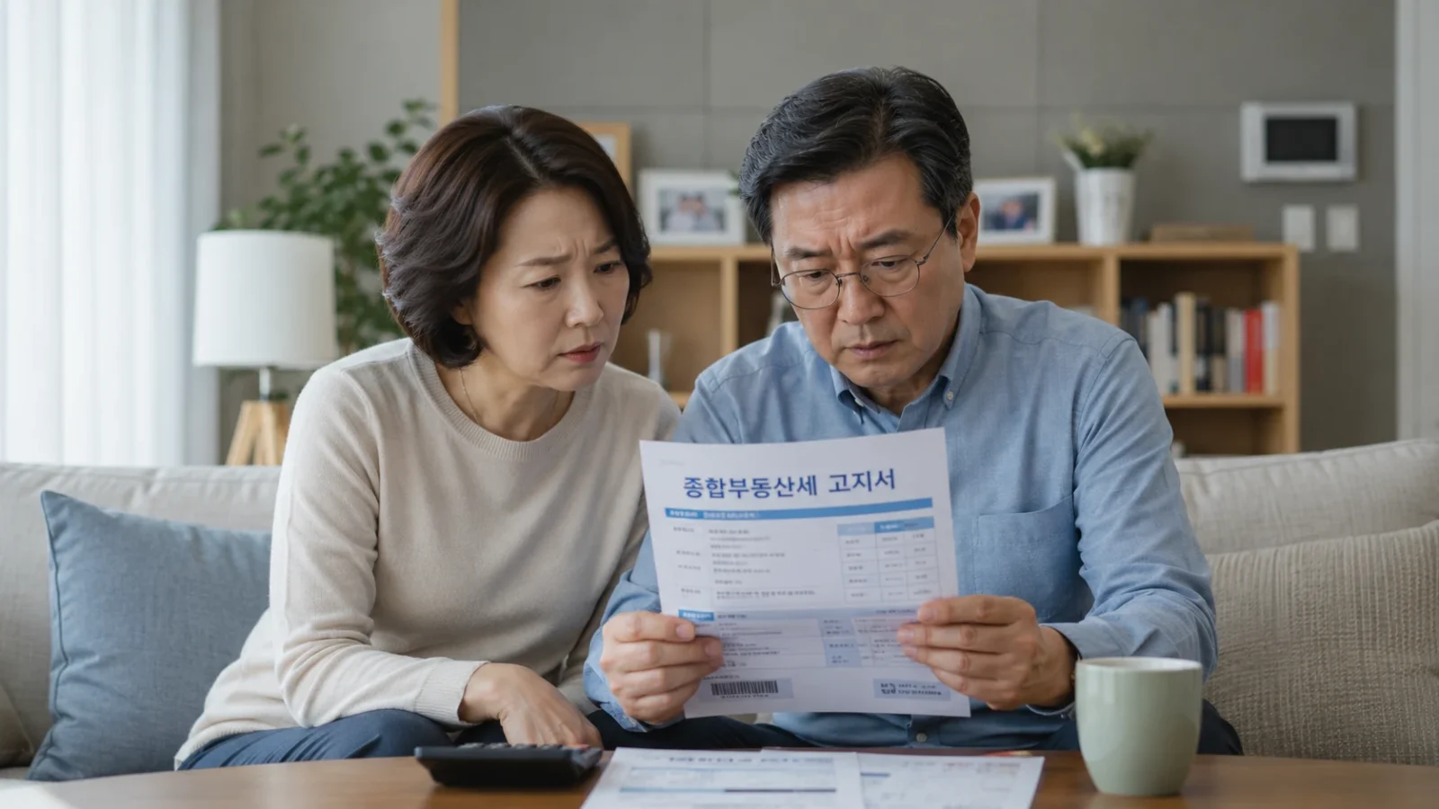 다주택자 종부세 부담 종부세 고지서를 살펴보는 50대 부부