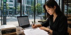 1인 자영업자 산재보험 카페어서 산재 경위서와 책상 풍경