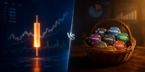 반도체사이클 ETF 개별주 분산 투자를 대비시킨 시네마틱 일러스트