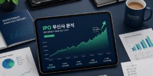 공모주 청약 방법 주식 거래 사무실의 책상 위에 고사양 태블릿이 놓여 있는 모습.